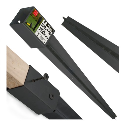 Pied de poteau 100x100 750 mm noir - LUN FIX