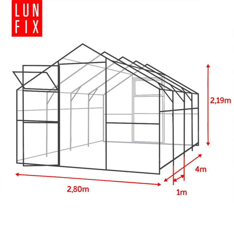 Szklarnia z poliwęglanu 2,8x4m "domek" profil 20x40mm grubość 4mm