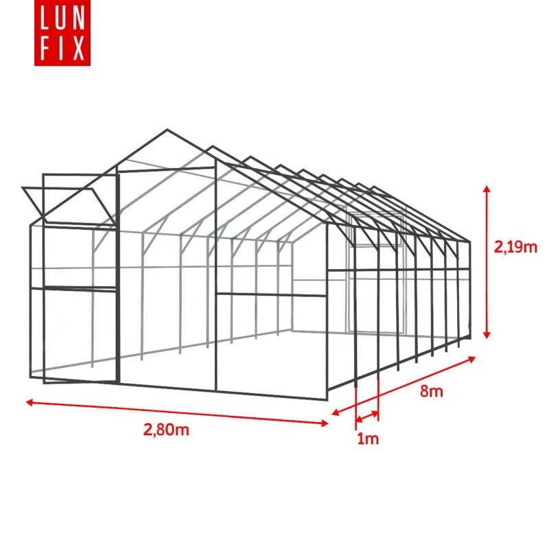 Szklarnia z poliwęglanu 2,8x8m "domek" profil 20x40mm grubość 4mm