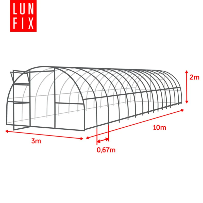 Szklarnia z poliwęglanu 3x10 m "tunel" profil 40x20 mm grubość 4 mm