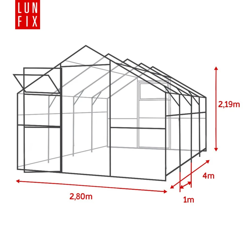 Szklarnia z poliwęglanu 2,8x4m "domek" profil 20x40mm grubość 6mm