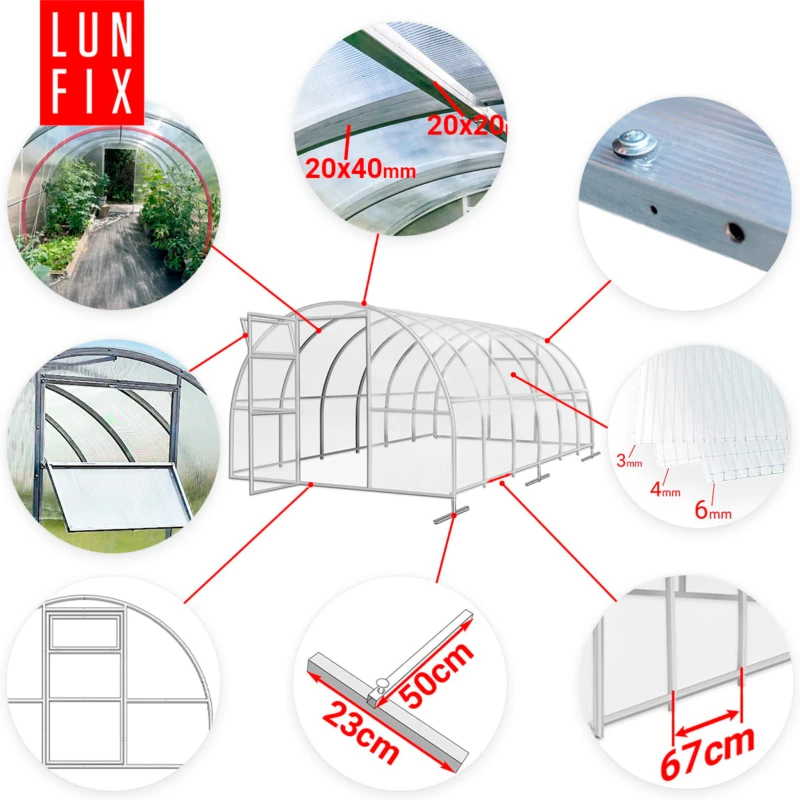 Szklarnia z poliwęglanu 3x6 m "tunel" profil 40x20 mm grubość 6 mm