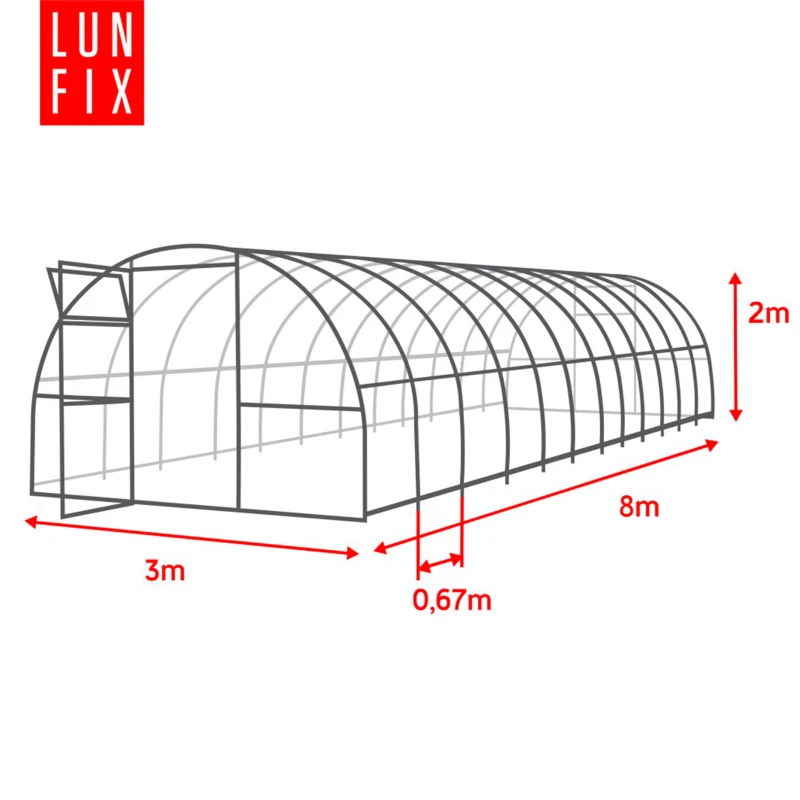 Szklarnia z poliwęglanu 3x8 m "tunel" profil 40x20 mm grubość 6 mm