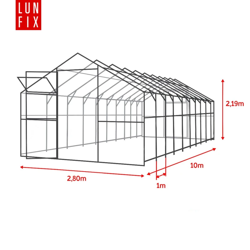 Szklarnia z poliwęglanu 2,8x10m "domek" profil 20x40mm grubość 6mm