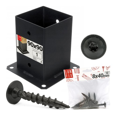 Pied de poteau 9x9 zingué noir - LUN FIX