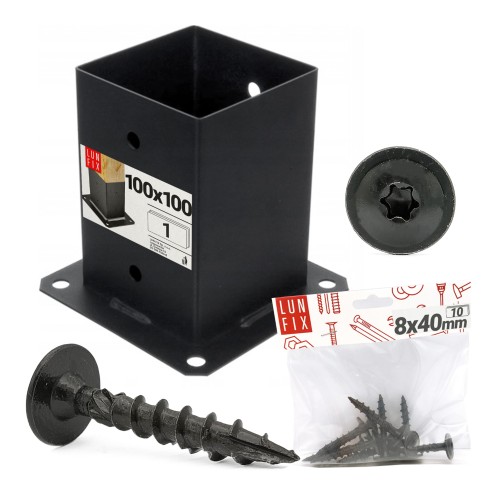 Pied de poteau 10x10 zingué noir - LUN FIX