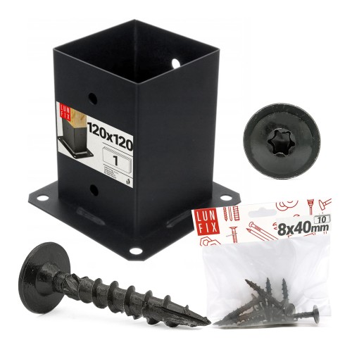 Pied de poteau 12x12 zingué noir - LUN FIX