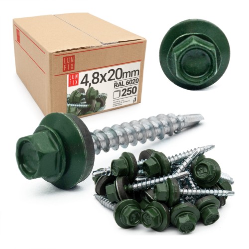 Vis de bardage autoperceuses 4,8x20 RAL 6020 WFD joint EPDM - LUN FIX