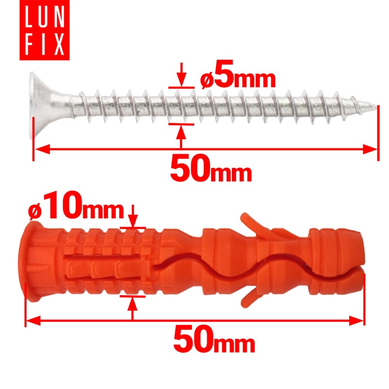 Kołki rozporowe 10x50 mm z wkrętem z łbem stożkowym 5x50 mm 100szt.