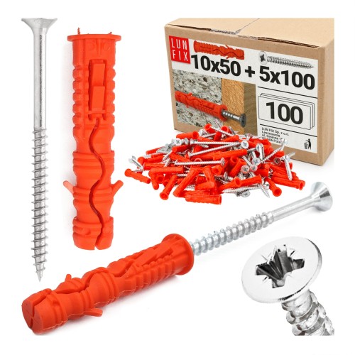 Chevilles à expansion avec vis 10x50 mm 5x100 mm galvanisées - LUN FIX