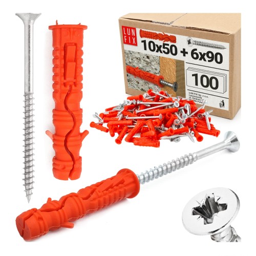 Chevilles à expansion avec vis 10x50 mm 6x90 mm galvanisées - LUN FIX