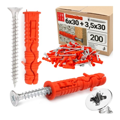 Chevilles à expansion avec vis 6x30 mm 3,5x30 mm galvanisées - LUN FIX