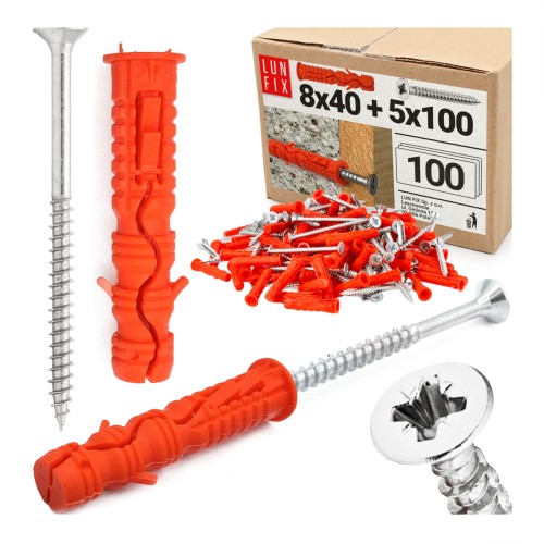 Chevilles à expansion avec vis 8x40 mm 5x100 mm galvanisées - LUN FIX
