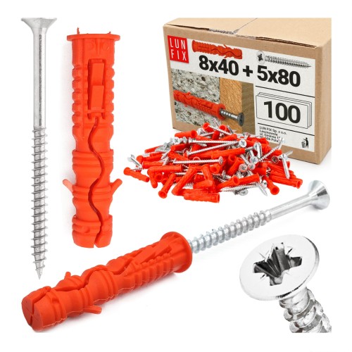 Chevilles à expansion avec vis 8x40 mm 5x80 mm galvanisées - LUN FIX