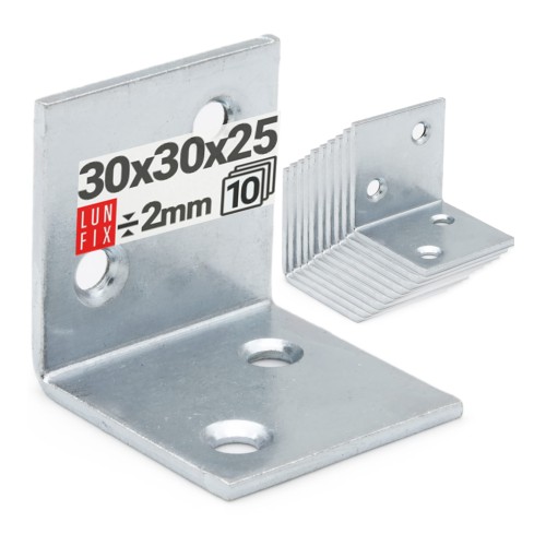 Équerre de fixation 30x30x25x2 galvanisée 10 pièces - LUN FIX