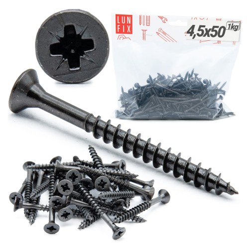 Vis universelles 4,5x50 zinguées noires 1 kg - LUN FIX