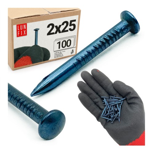 Clous en acier trempé 2x25 mm bleu 100 pièces - LUN FIX