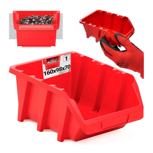 Bac de rangement d’atelier 160x98x70 rouge 1 pièce - LUN FIX