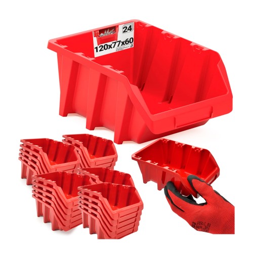 Bac de rangement d’atelier 120x77x60 rouge 24 pièces - LUN FIX