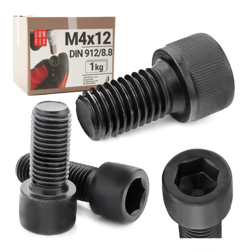 Vis CHC M4 12 mm DIN 912 zinguée noire 1 kg - LUN FIX