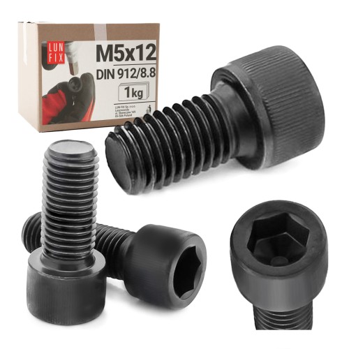 Vis CHC M5 12 mm DIN 912 zinguée noire 1 kg - LUN FIX