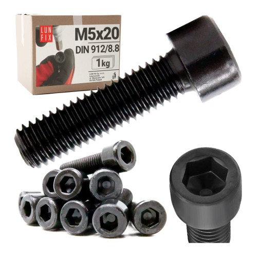 Vis CHC M5 20 mm DIN 912 zinguée noire 1 kg - LUN FIX