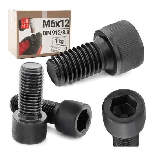 Vis CHC M6 12 mm DIN 912 zinguée noire 1 kg - LUN FIX