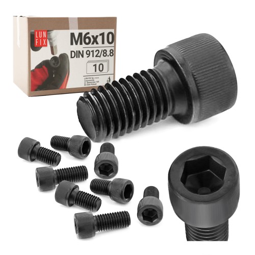Vis CHC M6 10 mm DIN 912 zinguée noire 10 pièces - LUN FIX