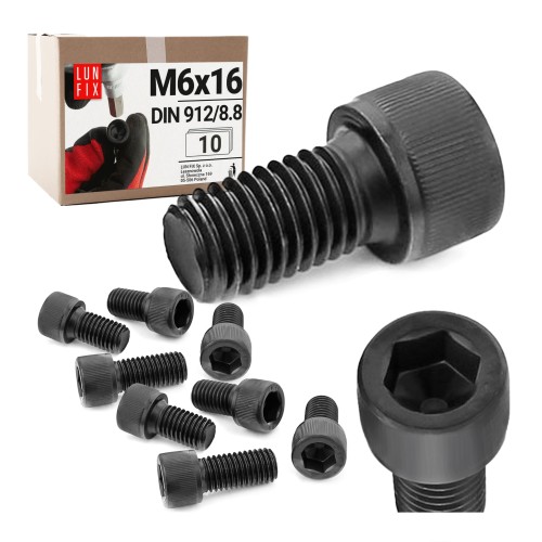 Vis CHC M6 16 mm DIN 912 zinguée noire 10 pièces - LUN FIX