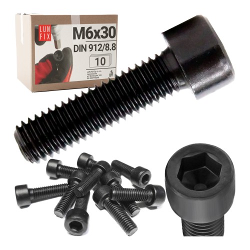 Vis CHC M6 30 mm DIN 912 zinguée noire 10 pièces - LUN FIX