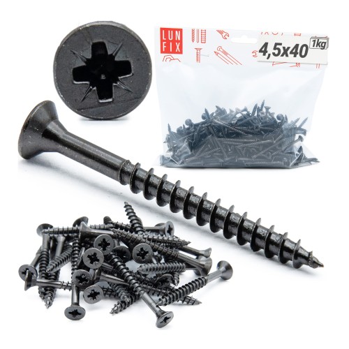 Vis universelles 4,5x40 zinguées noires 1 kg - LUN FIX