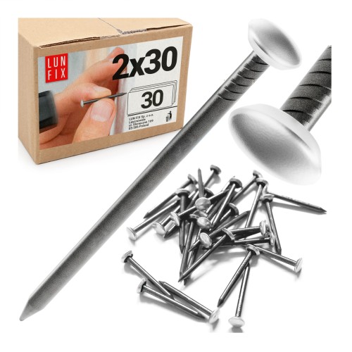 Clous décoratifs 2x30 mm acier trempé argent 30 pièces - LUN FIX