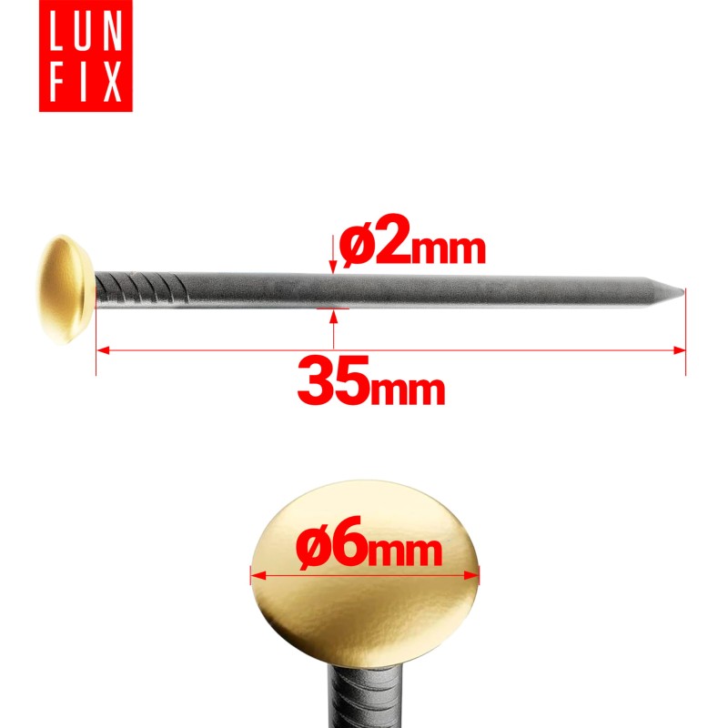 Gwoździe ozdobne do obrazków 2x35 mm złota szeroka główka 30szt.
