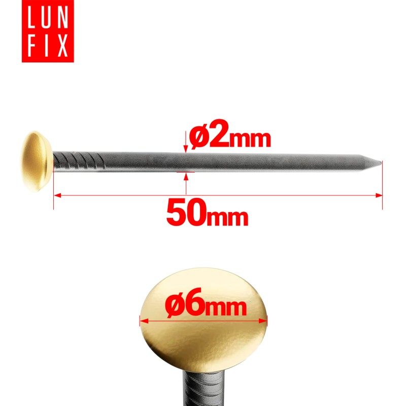 Gwoździe ozdobne do obrazków 2x50 mm złota szeroka główka 30szt.