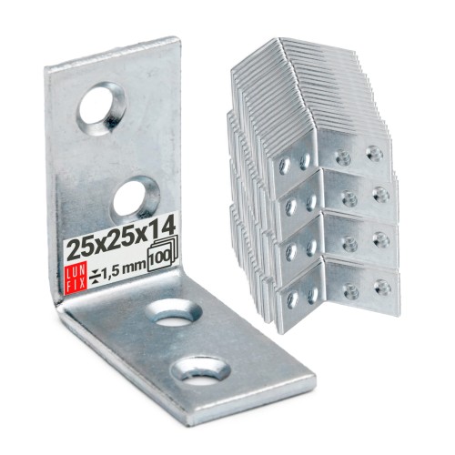 Équerre étroite 25x25x14x1,5 galvanisée 100 pièces - LUN FIX