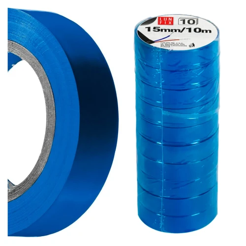 10x Ruban isolant Ruban isolant électricien 10 m x 15 mm bleu - LUN FIX