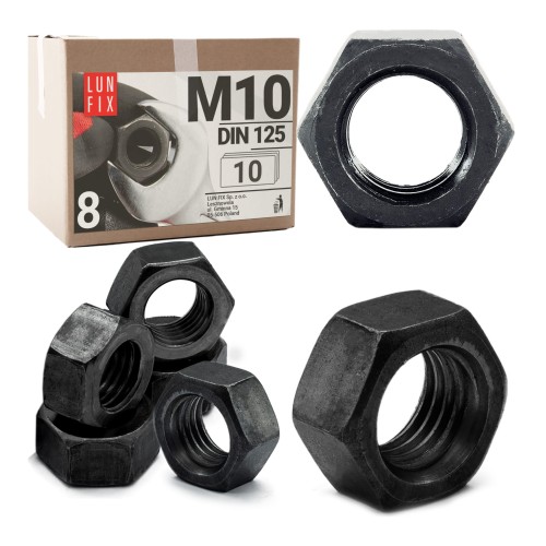 Écrou hexagonal DIN 934 M10 zingué noir 10 pièces - LUN FIX