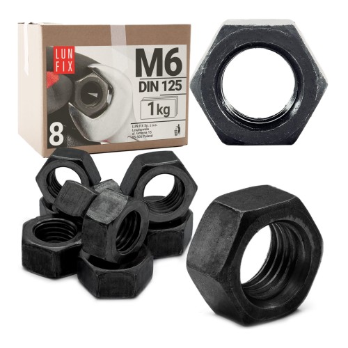 Écrou hexagonal DIN 934 M6 zingué noir 1 kg - LUN FIX