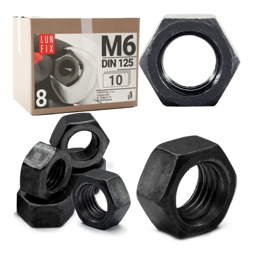 Écrou hexagonal DIN 934 M6 zingué noir 10 pièces - LUN FIX