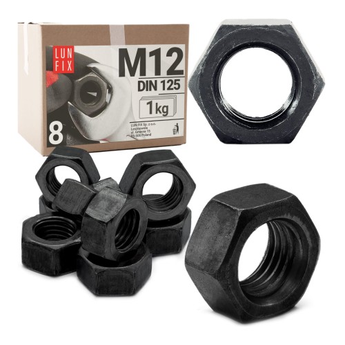 Écrou hexagonal DIN 934 M12 zingué noir 1 kg - LUN FIX