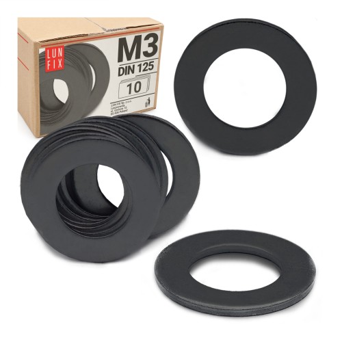 Rondelle plate M3 DIN125 zinguée noire 10 pièces - LUN FIX