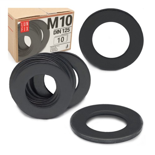 Rondelle plate M10 DIN125 zinguée noire 10 pièces - LUN FIX