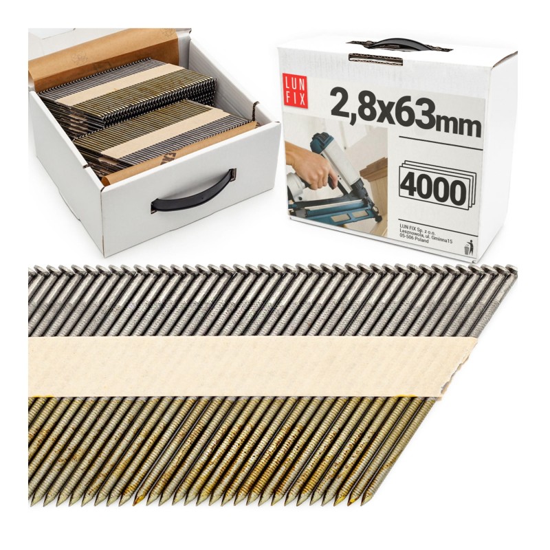 Gwoździe do gwoździarki 63mm 2,8x63 pierścieniowe na papierze czarne 4000szt.