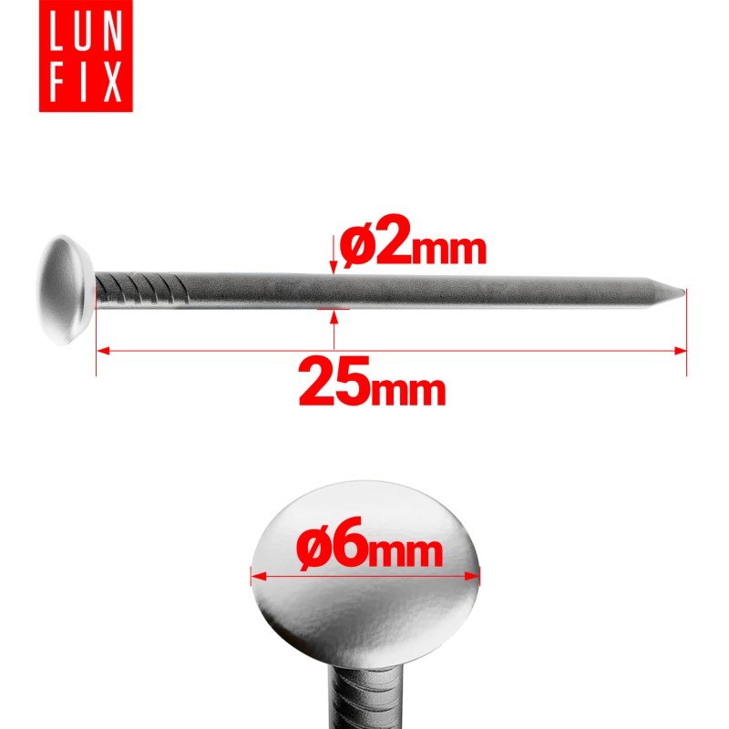 Gwoździe ozdobne do obrazków 2x25 mm srebrna szeroka główka 100szt.
