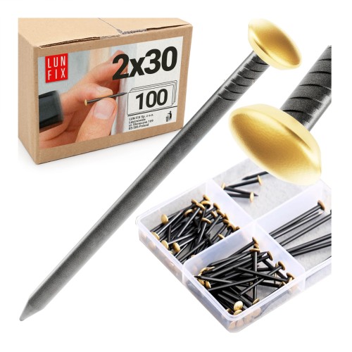 Clous décoratifs 2x30 mm acier trempé doré 100 pièces - LUN FIX