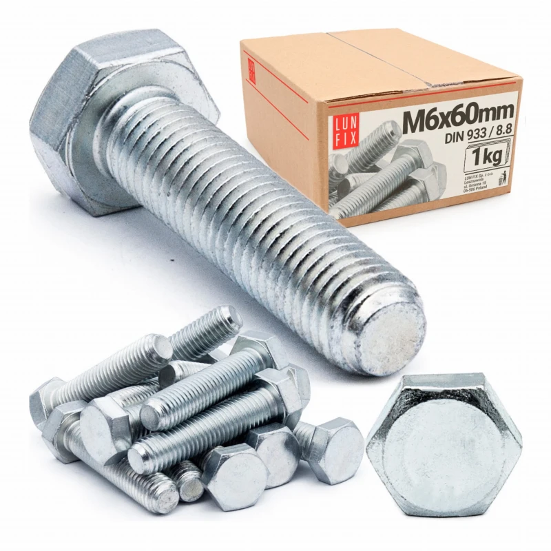 Śruba sześciokątna M6x60 mm DIN 933 klasa 8.8 ocynkowana 1kg