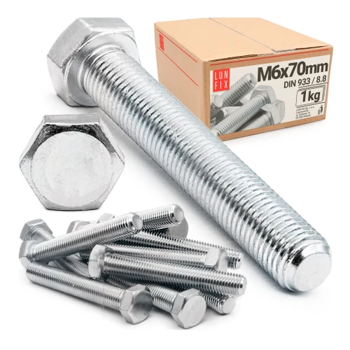 Vis hexagonale M6x70 mm DIN 933 galvanisée 1 kg - LUN FIX