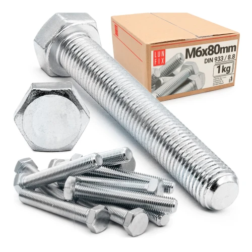 Vis hexagonale M6x80 mm DIN 933 galvanisée 1 kg - LUN FIX