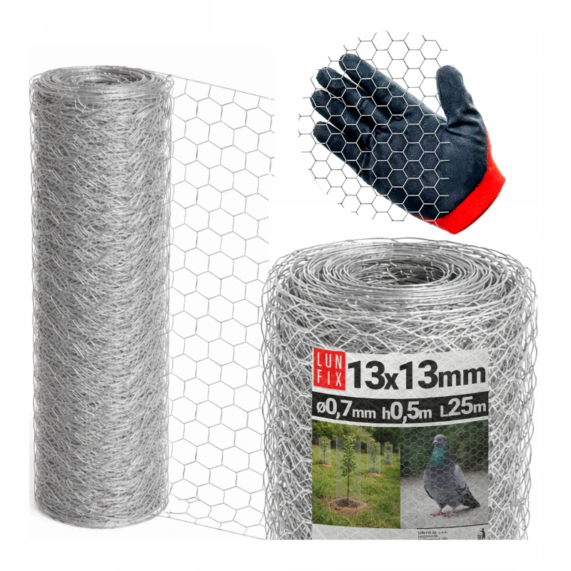 Siatka heksagonalna metalowa 13x13 mm, gr. 0,7 mm, ocynkowana h0,5 25 mb – hodowlana, na woliery, dla kota na balkon, przeciw ptakom