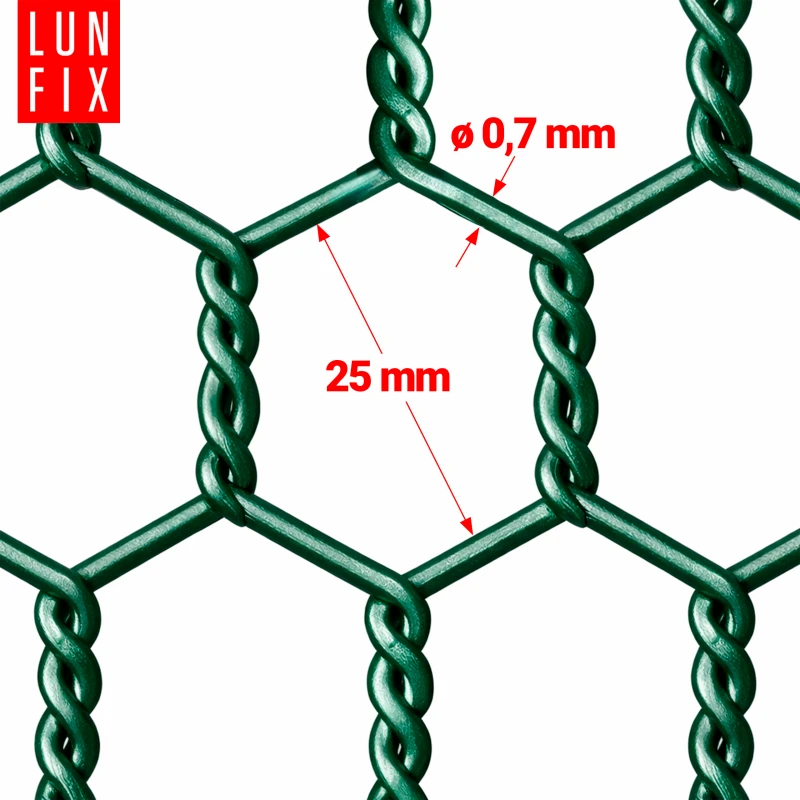 Siatka heksagonalna metalowa 25x25 mm, gr. 0,7 mm, zielona ocynkowana h0,5 25 mb – hodowlana, na woliery, dla kota na balkon, przeciw ptakom